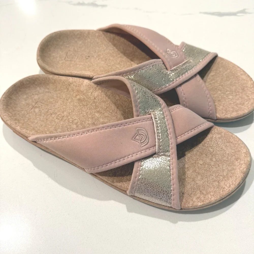 Spenco Womens Orthotic Slide Sandals Blush‎ Pink Gold Metallic Strappy Size 10